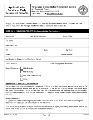 Tennessee Retirement System Application