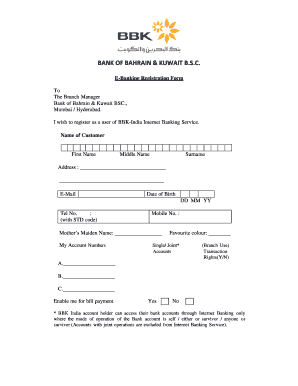 Bank of Bahrain & Kuwait E-Banking Registration Form