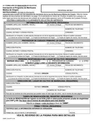 Formulario de Renovación de Solicitud Inscripción al Programa de Marihuana Médica de Oregón