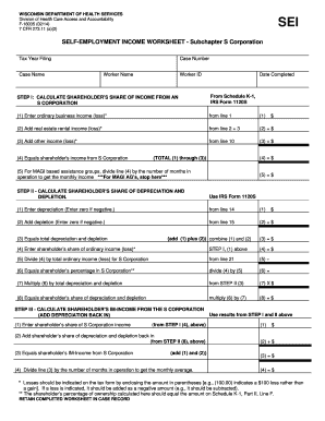 Self-Employment Income Worksheet - Subchapter S Corporation