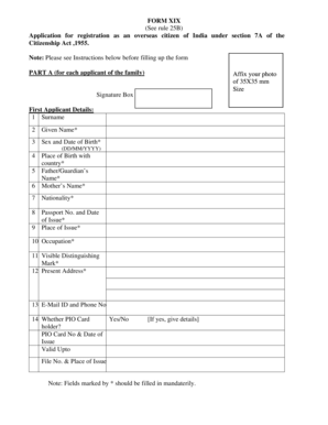 Form XIX Application for Overseas Citizen of India