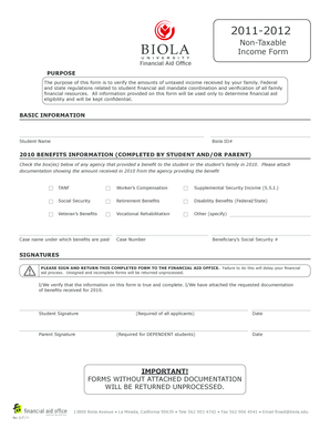 Non-Taxable Income Form