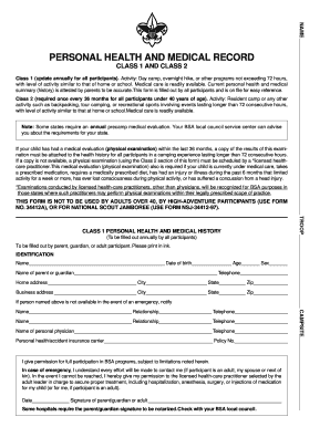 Bsa medical part a and b - jamboree personal health and medical record form