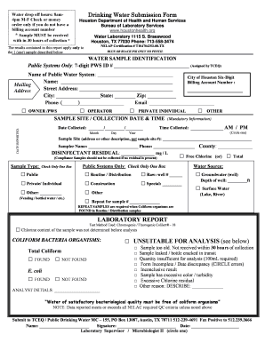Drinking Water Submission Form