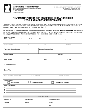California Pharmacist Continuing Education Credit Petition