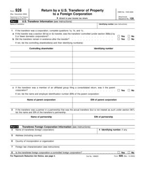 Form 926 US Transferor to Foreign Corporation