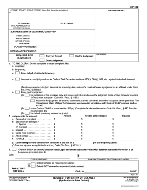 California Request for Entry of Default