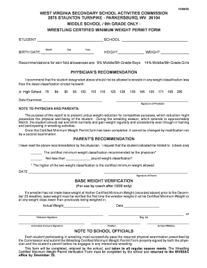 WV Wrestling Certified Minimum Weight Permit Form