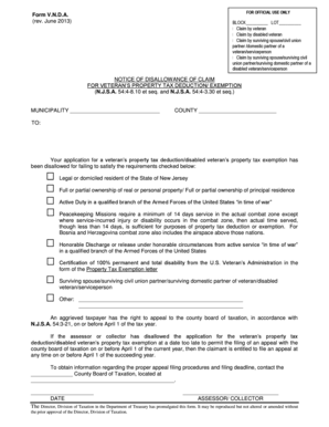 New Jersey Veteran Property Tax Exemption Disallowance Notice