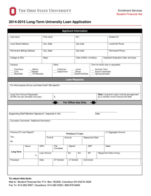 2014-2015 Long-Term University Loan Application