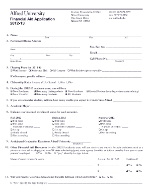 Alfred University Financial Aid Application
