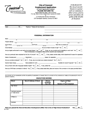 City of Concord Employment Application