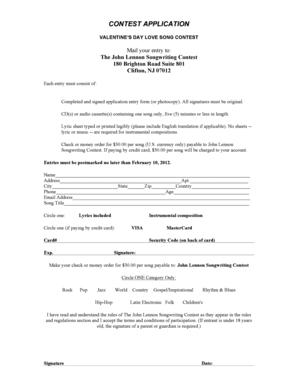 Valentine’s Day Love Song Contest Application