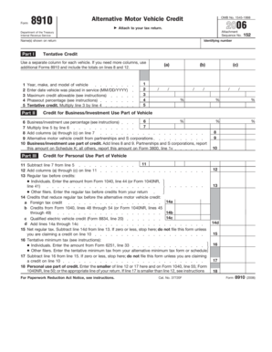 Form 8910 Alternative Motor Vehicle Credit