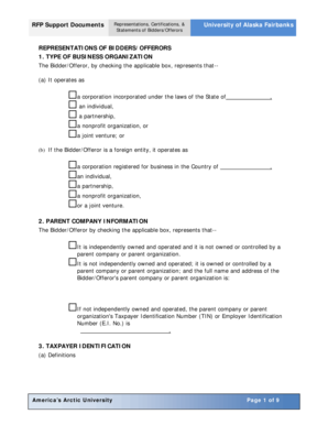 RFP Support Documents Representations and Certifications