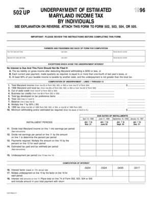 Maryland Income Tax Underpayment Form 502UP