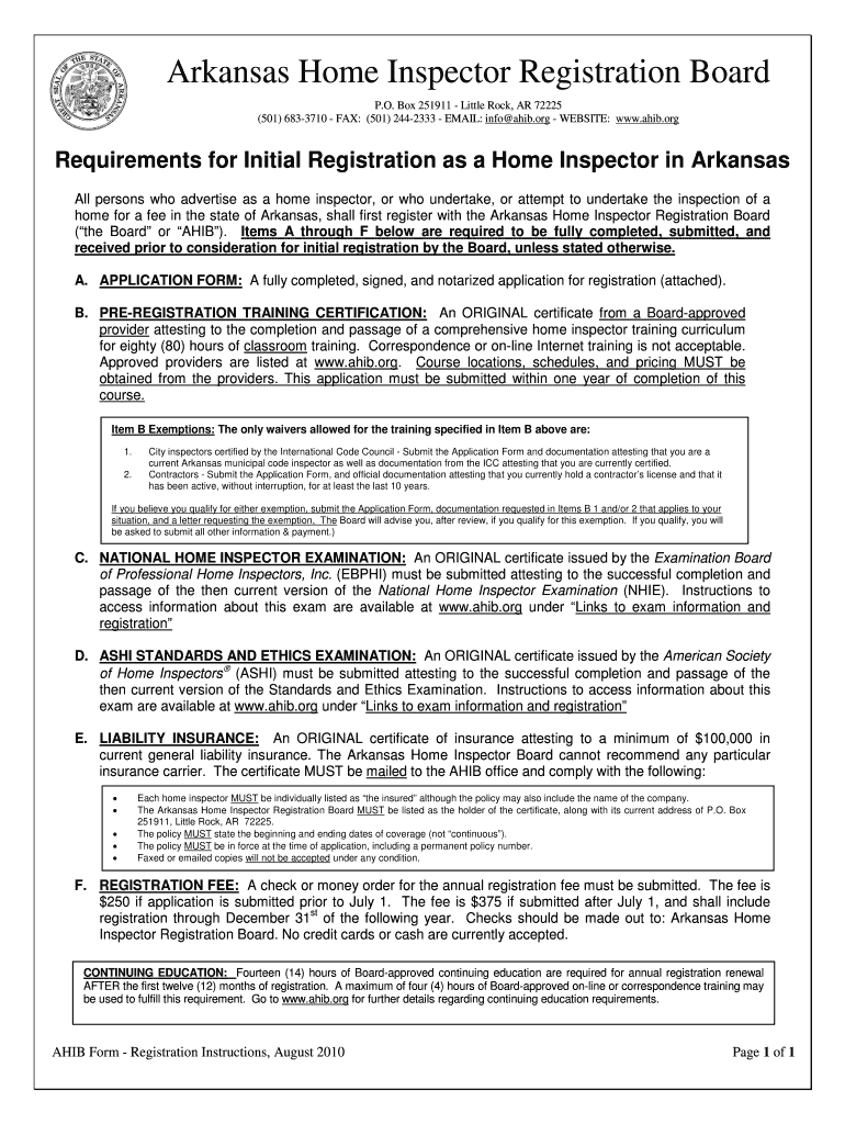Fillable Online ahib Arkansas Home Inspector Registration Board Fax