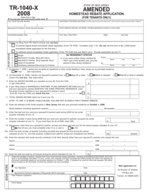 New Jersey TR-1040-X Amended Homestead Rebate Application