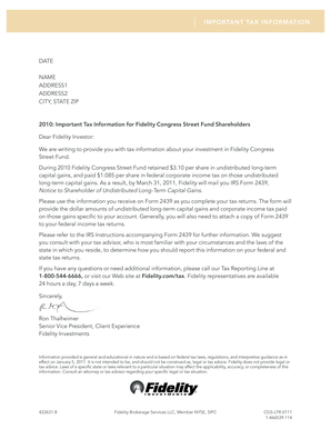 Fidelity Tax Information Notice