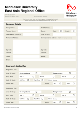 Middlesex University Application Form