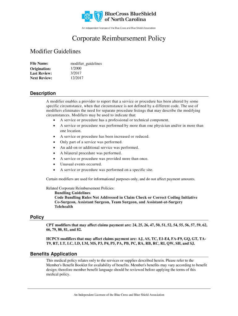 Fillable Online Modifier Guidelines Fax Email Print pdfFiller