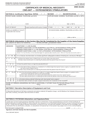Certificate of Medical Necessity for Osteogenesis Stimulators