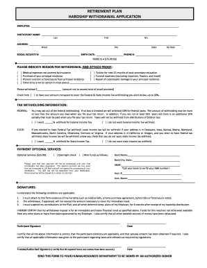 Retirement Plan Hardship Withdrawal Application