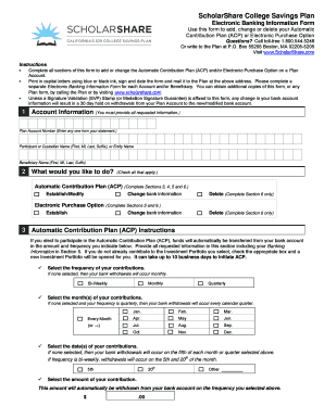 ScholarShare College Savings Plan Electronic Banking Form
