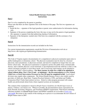Virginia School Health Entrance Form