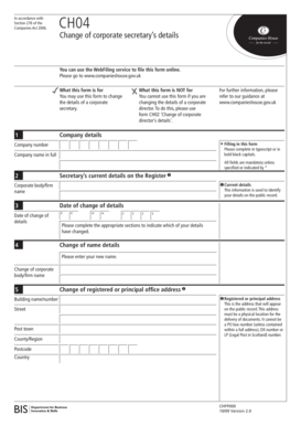 UK Change of Corporate Secretary Details Form