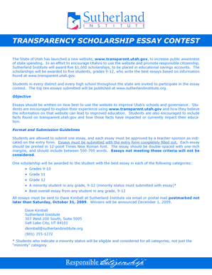 TranSparency SchOlarShip eSSay cOnteSt - Sutherland Institute - sutherlandinstitute