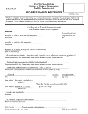 California Employee’s Disability Questionnaire