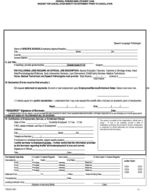 Federal Perkins Student Loan Cancellation Request