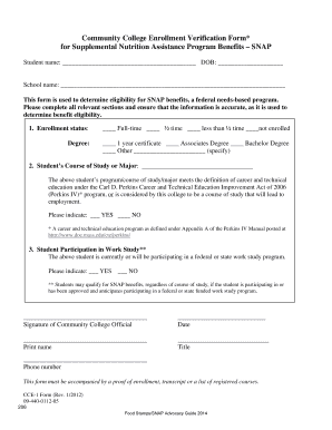 Community College Enrollment Verification Form