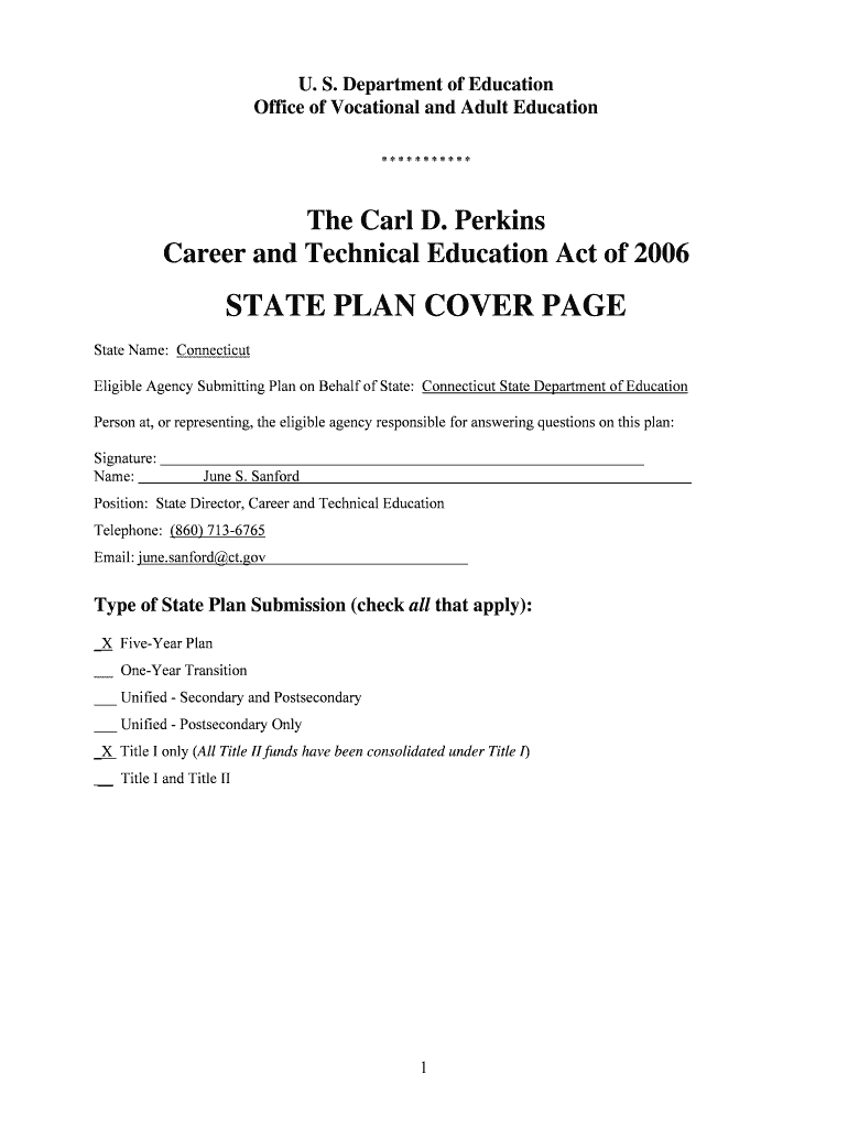 Connecticut's Five-Year State Plan - Connecticut State Department Preview on Page 1