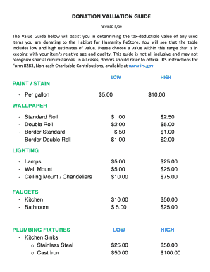 charitable donations valuation guide form