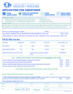 Idaho Assistance Application Form