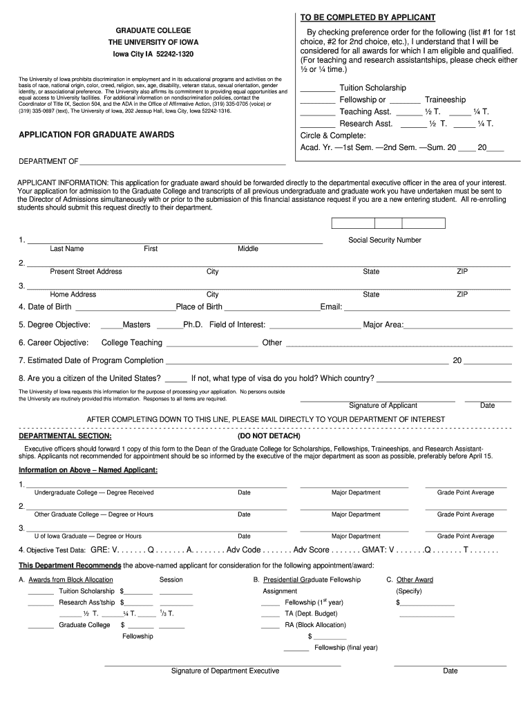 Application for Graduate Awards - University of Iowa - uiowa Preview on Page 1