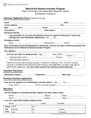 Smithsonian Volunteer Registration Form