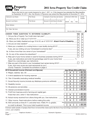 2011 Iowa Property Tax Credit Claim