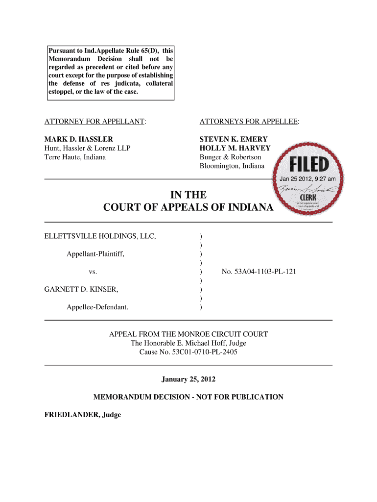 Ellettsville Holdings, LLC v D Kinser Fill out & sign online