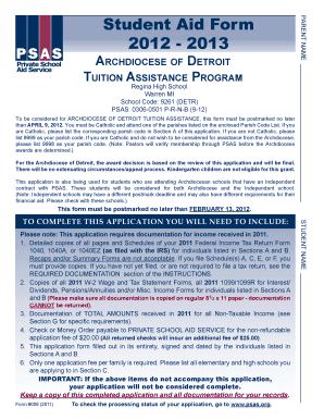 Archdiocese of Detroit Tuition Assistance Form
