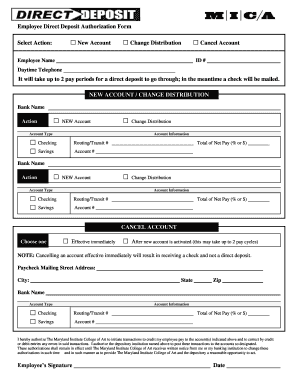 What is a direct deposit form - Employee Direct Deposit Authorization Form Select Action: New ... - mica