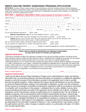 Fillable Online merck vaccine patient assistance program application ...