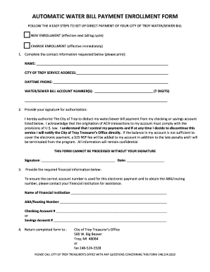 City of Troy Water Bill Payment Enrollment Form