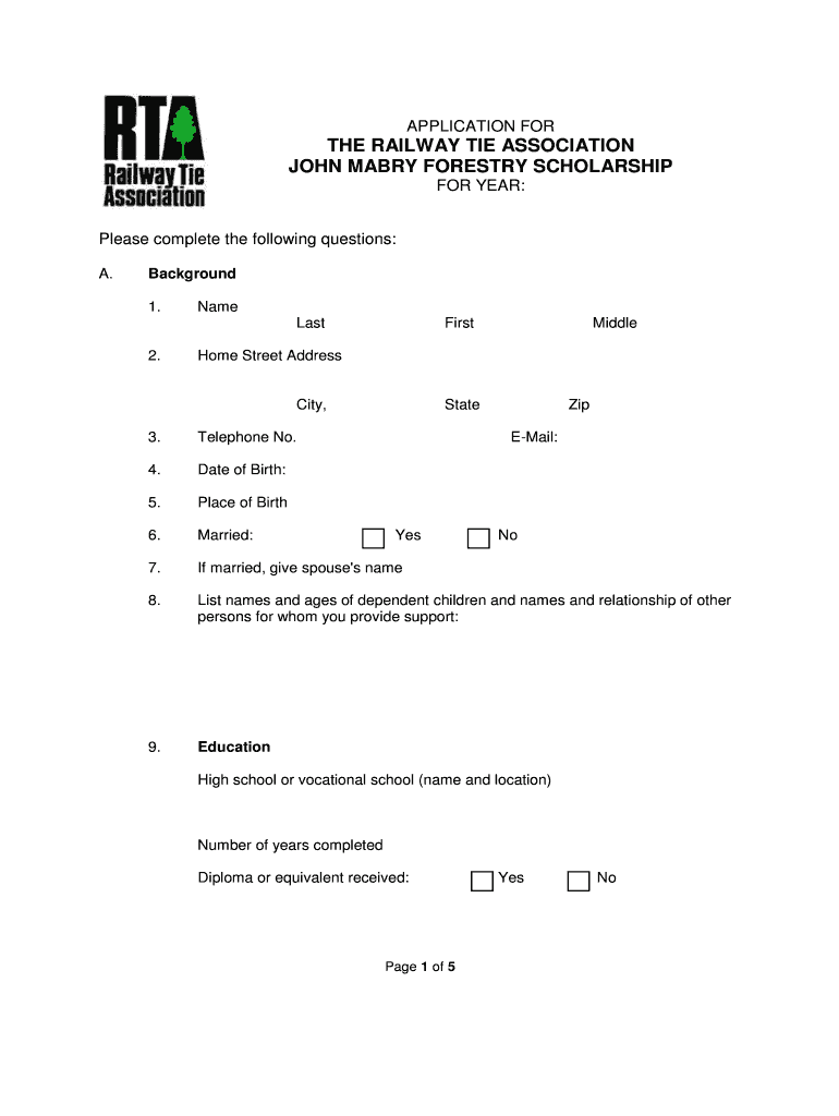 2015 John Mabry Forestry Scholarship Application - Railway Tie Preview on Page 1