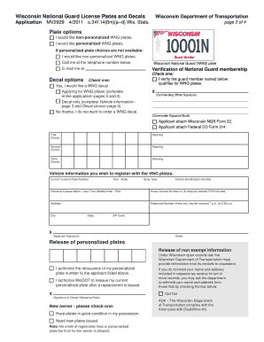 Wisconsin National Guard License Plates Application