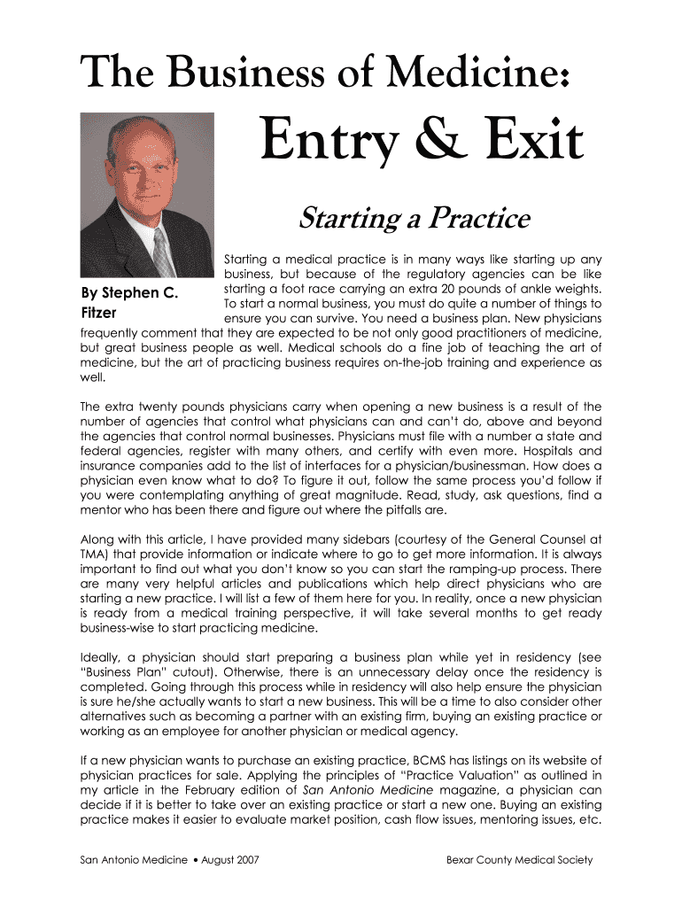 The Business of Medicine: Entry & Exit Preview on Page 1