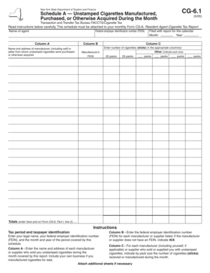 New York Cigarette Tax Schedule A