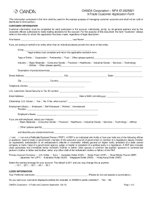OANDA fxTrade Customer Application Form